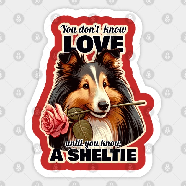 Sheltie Valentine's day Sticker by k9-tee